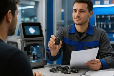 Chaveiro fabricando chave codificada em Cabo Frio com máquina profissional.